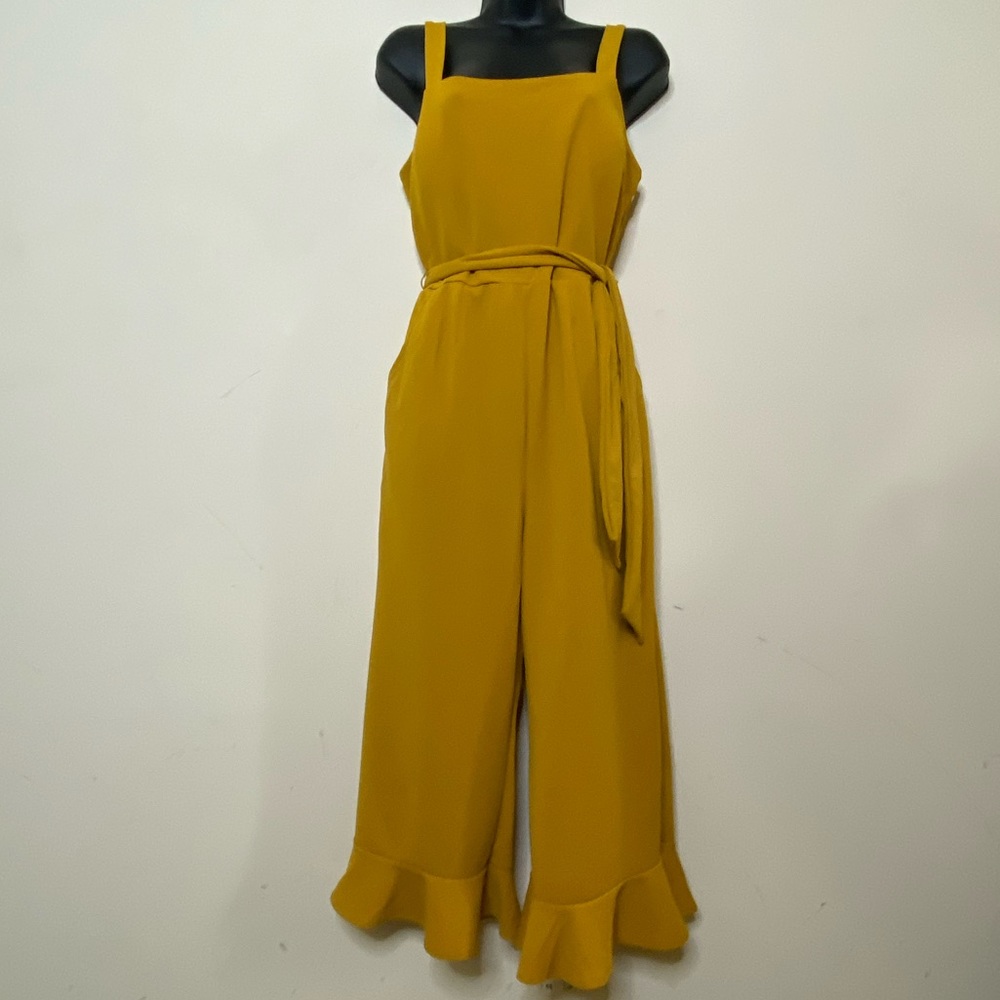 Ross Yellow Sleeveless Jumpsuit with Peplum Bottom